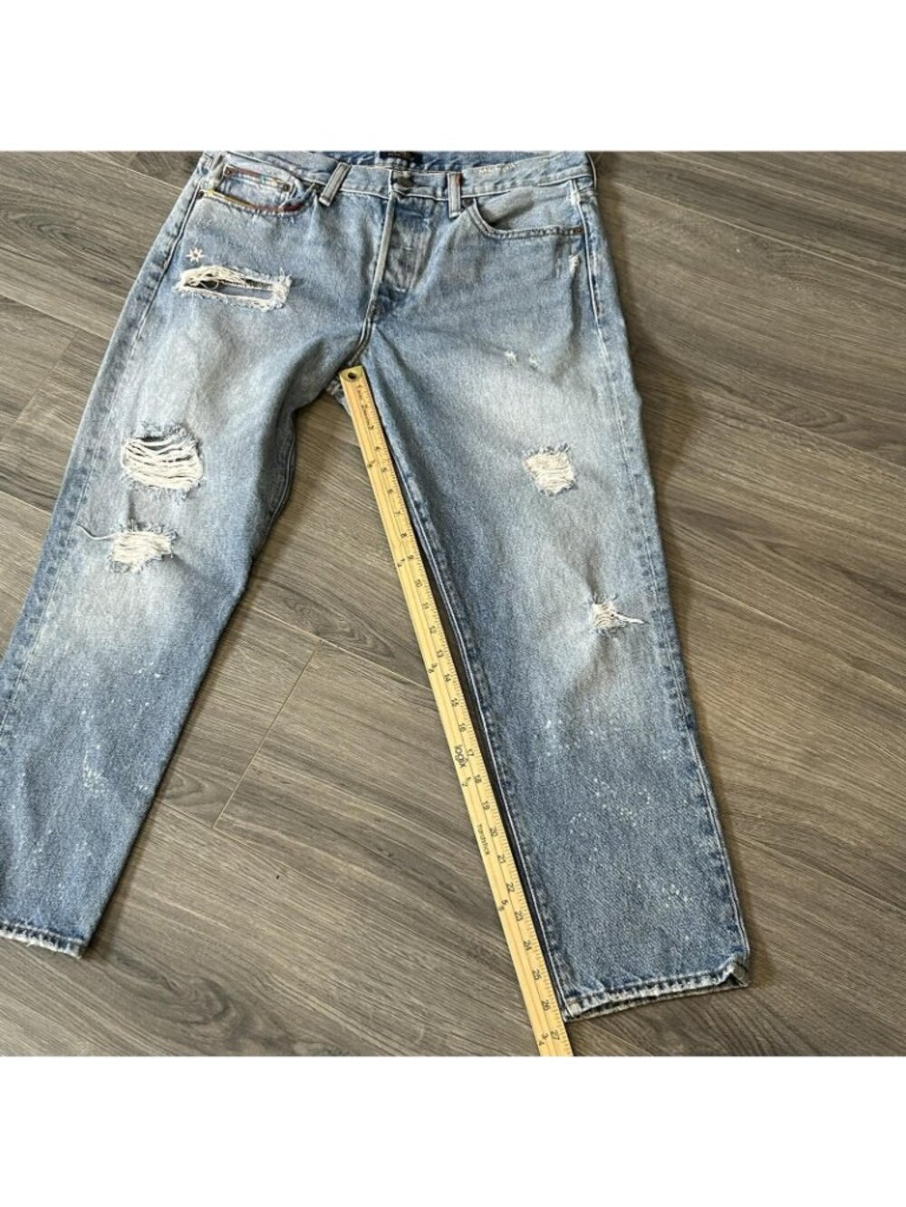 Polo Ralph Lauren Jeans Womens 29R Fits 32 Blue Light Wash Mom Distressed Heart - Picture 15 of 16